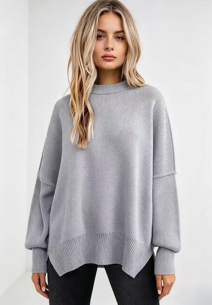 Women's Oversized Batwing Sweater Side Slit Pullover