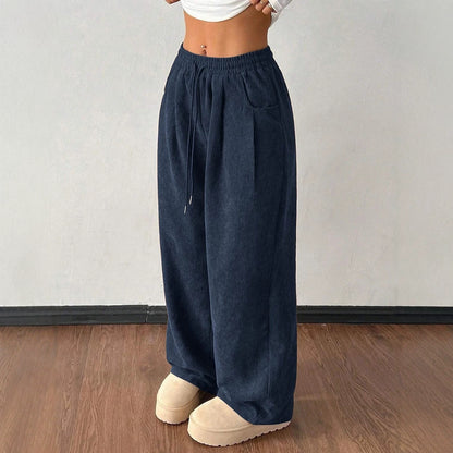 Women's Corduroy Wide Leg Pants Elastic Waist Drawstring