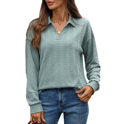 Women's Textured Collared Sweatshirt Long Sleeve Pullover