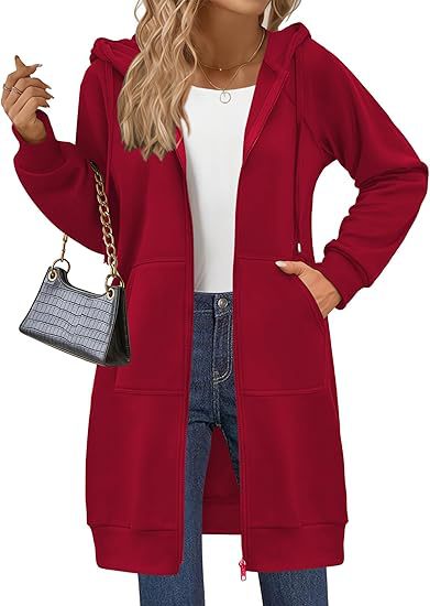 Women's Oversized Long Zip Up Hoodie Jacket