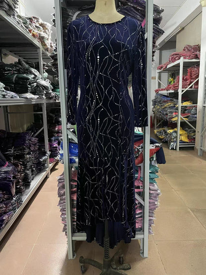 Plus Size Velvet Foil Print High Low Maxi Dress 3/4 Sleeve