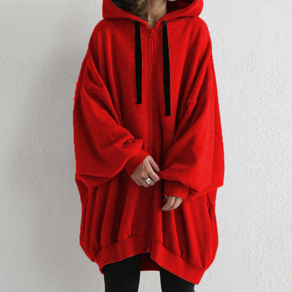 Women's Oversized Zip-Up Fleece Hoodie Solid Casual