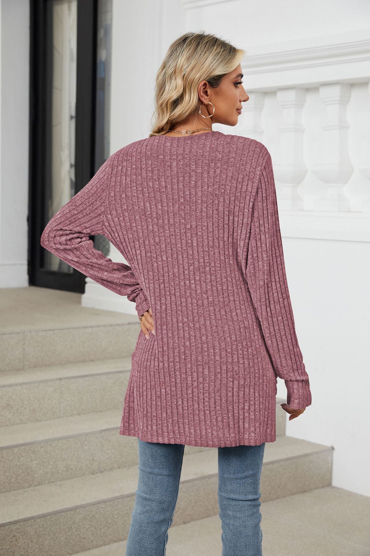 Simple Pocketed Long Sleeve Cardigan Knit Top