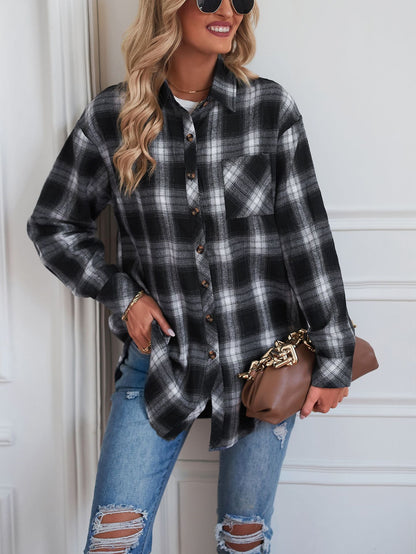 Plaid Flannel Shirt Button Front Oversized Fit
