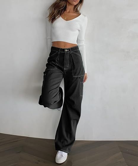 Women's High Waist Loose Cargo Pants with Pockets Streetwear