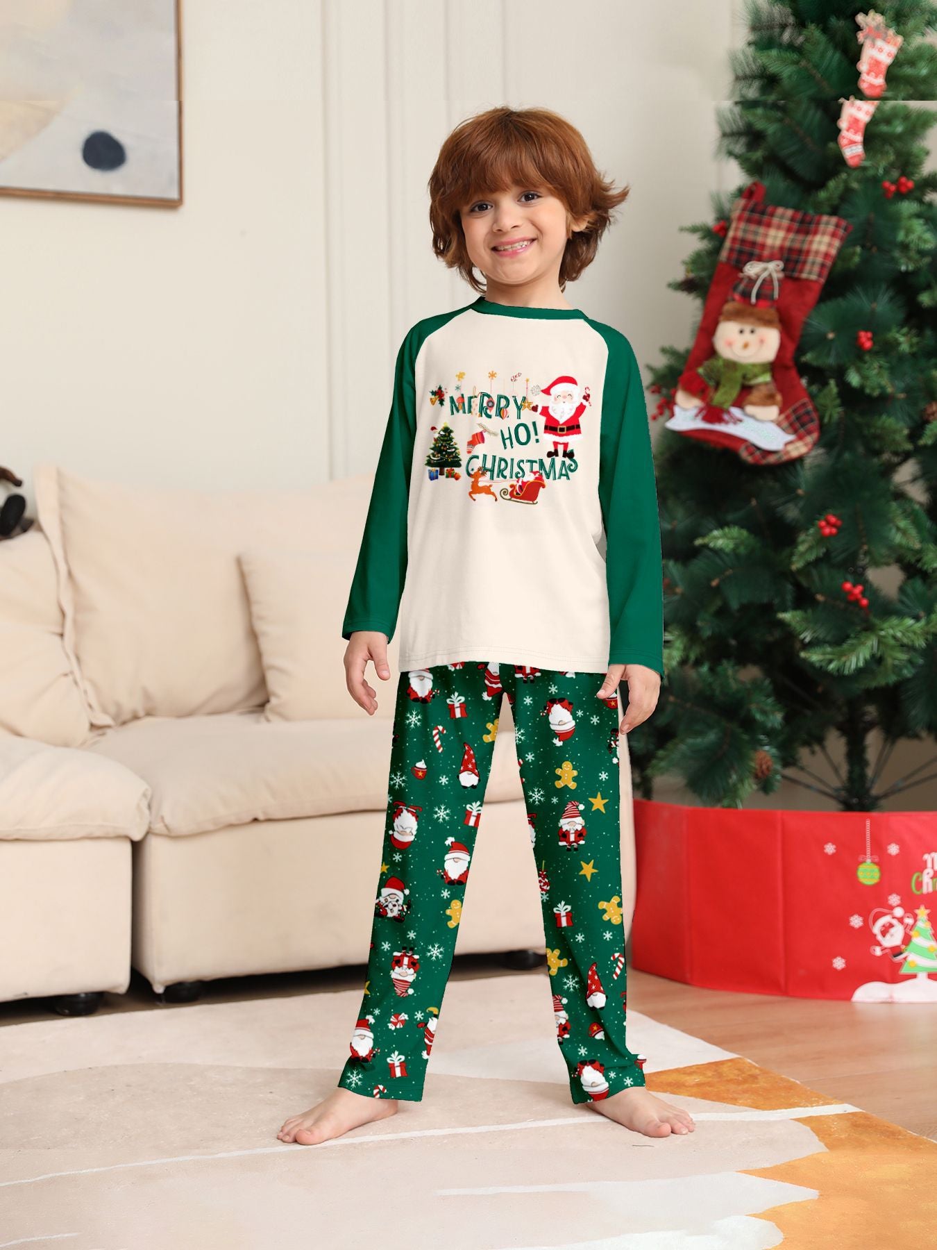 Santa Claus Snowflake Alphabet Parent-Child Printed Christmas Pajamas