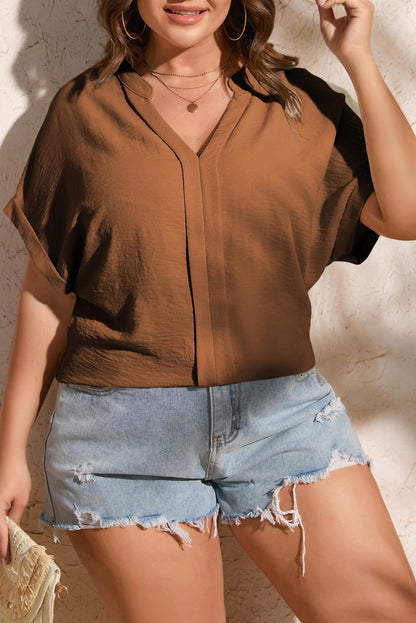 Casual Short Sleeve Notched Neck Fit Blouse Shirt Top