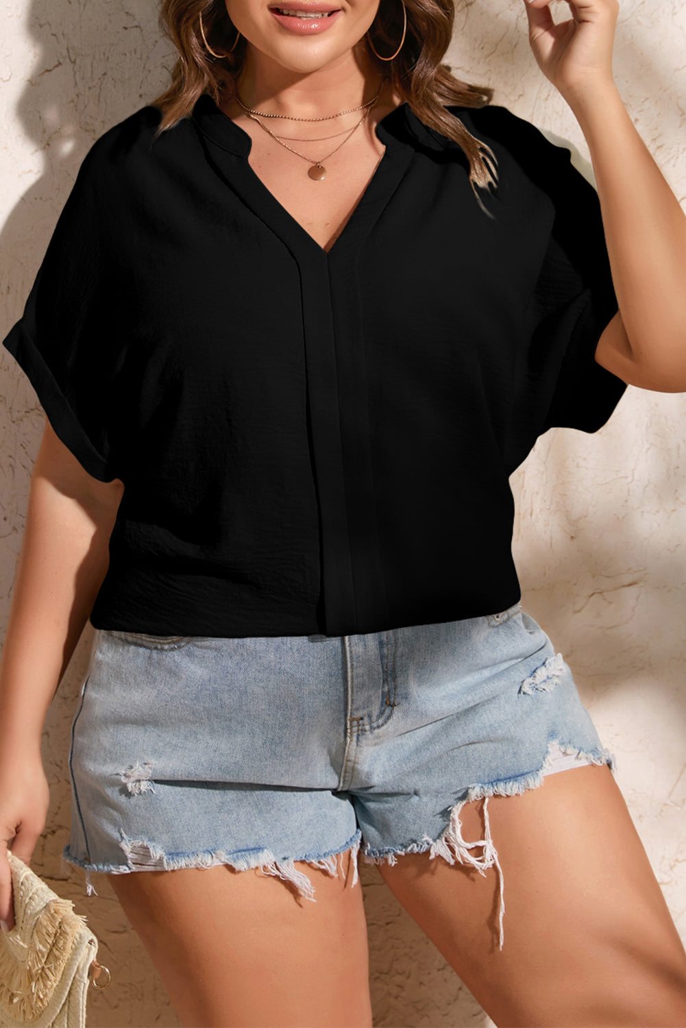 Casual Short Sleeve Notched Neck Fit Blouse Shirt Top