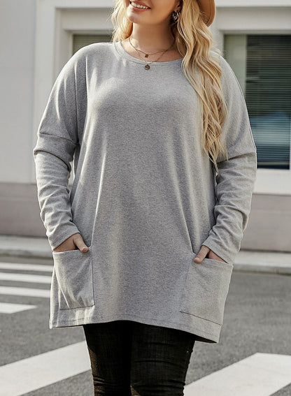 Plus Size Casual Long Sleeve Shirts Lightweight Sweatshirts Fashion Tunic Tops with Pockets