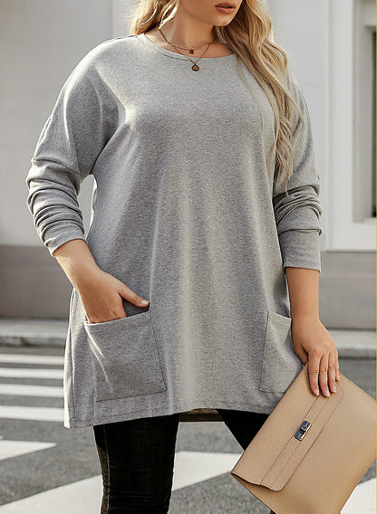 Plus Size Casual Long Sleeve Shirts Lightweight Sweatshirts Fashion Tunic Tops with Pockets