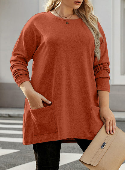 Plus Size Casual Long Sleeve Shirts Lightweight Sweatshirts Fashion Tunic Tops with Pockets