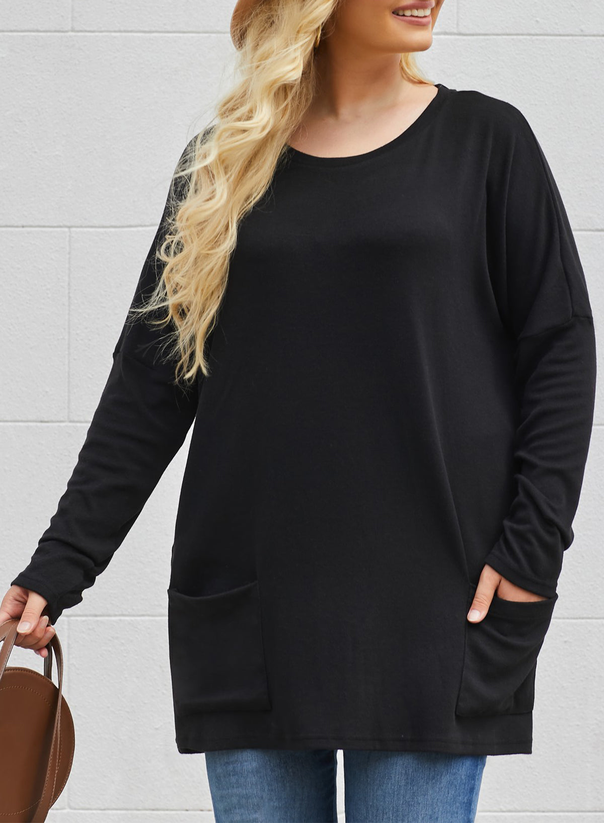 Plus Size Casual Long Sleeve Shirts Lightweight Sweatshirts Fashion Tunic Tops with Pockets