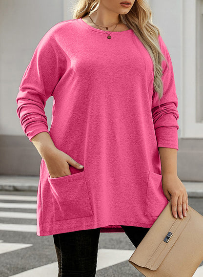 Plus Size Casual Long Sleeve Shirts Lightweight Sweatshirts Fashion Tunic Tops with Pockets