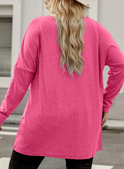 Plus Size Casual Long Sleeve Shirts Lightweight Sweatshirts Fashion Tunic Tops with Pockets