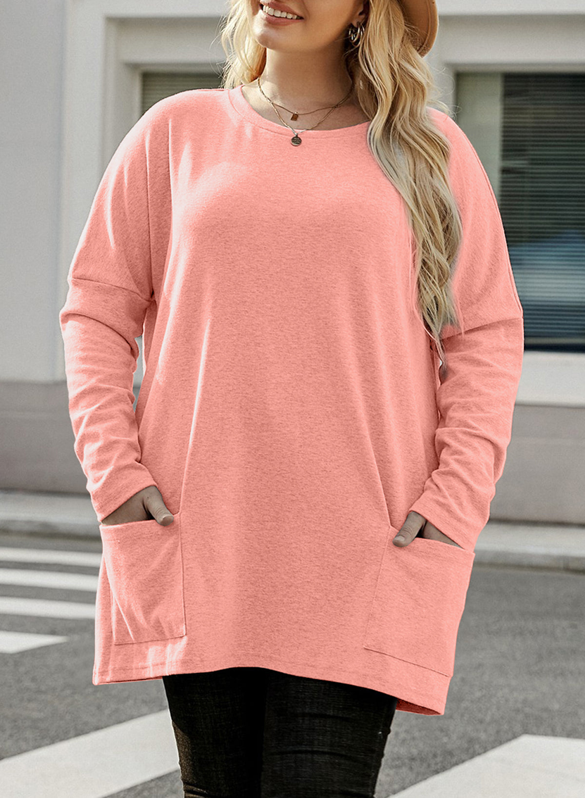 Plus Size Casual Long Sleeve Shirts Lightweight Sweatshirts Fashion Tunic Tops with Pockets