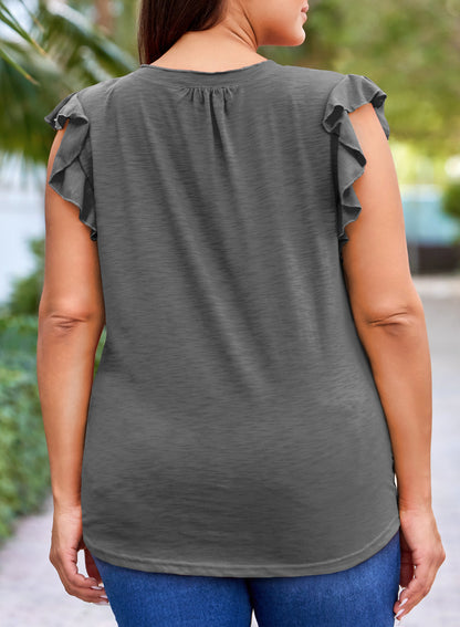Womens Tops Summer Ruffle Short Sleeve Eyelet V Neck T Shirts Plus Size
