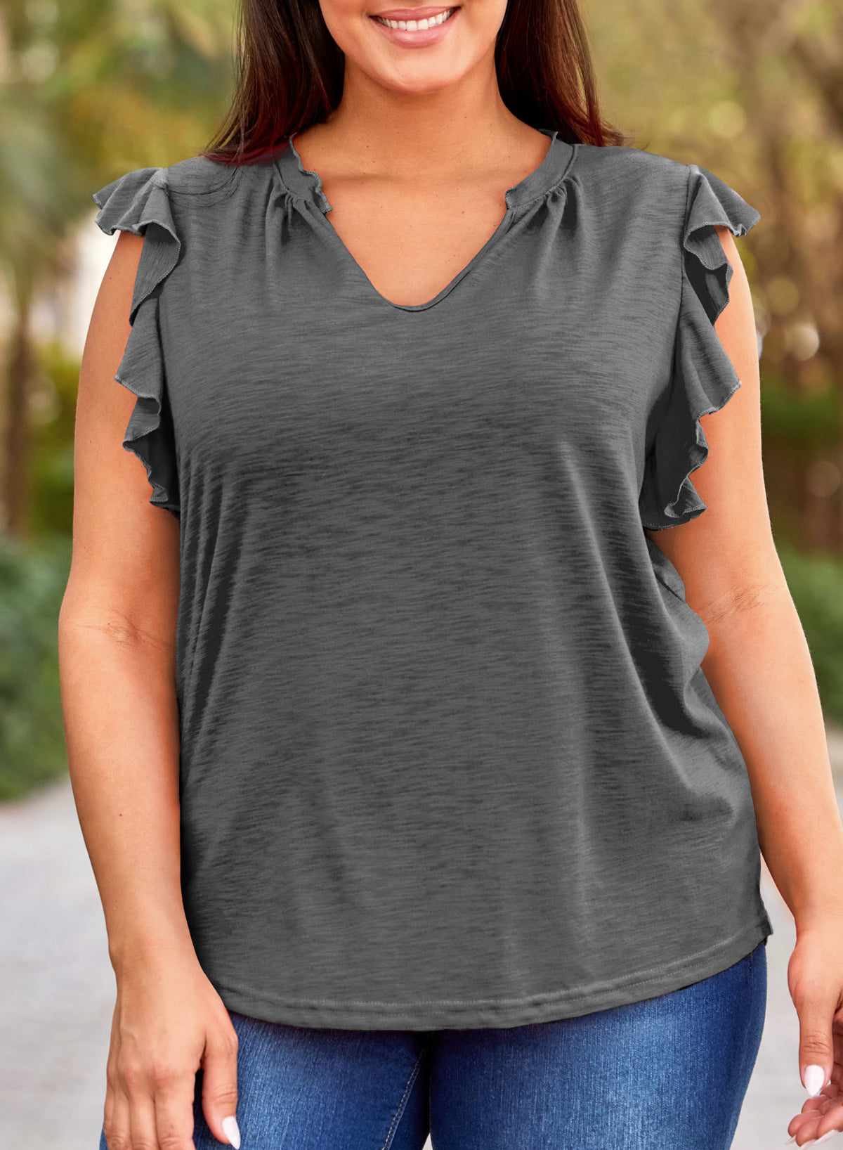 Womens Tops Summer Ruffle Short Sleeve Eyelet V Neck T Shirts Plus Size