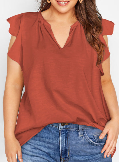 Womens Tops Summer Ruffle Short Sleeve Eyelet V Neck T Shirts Plus Size