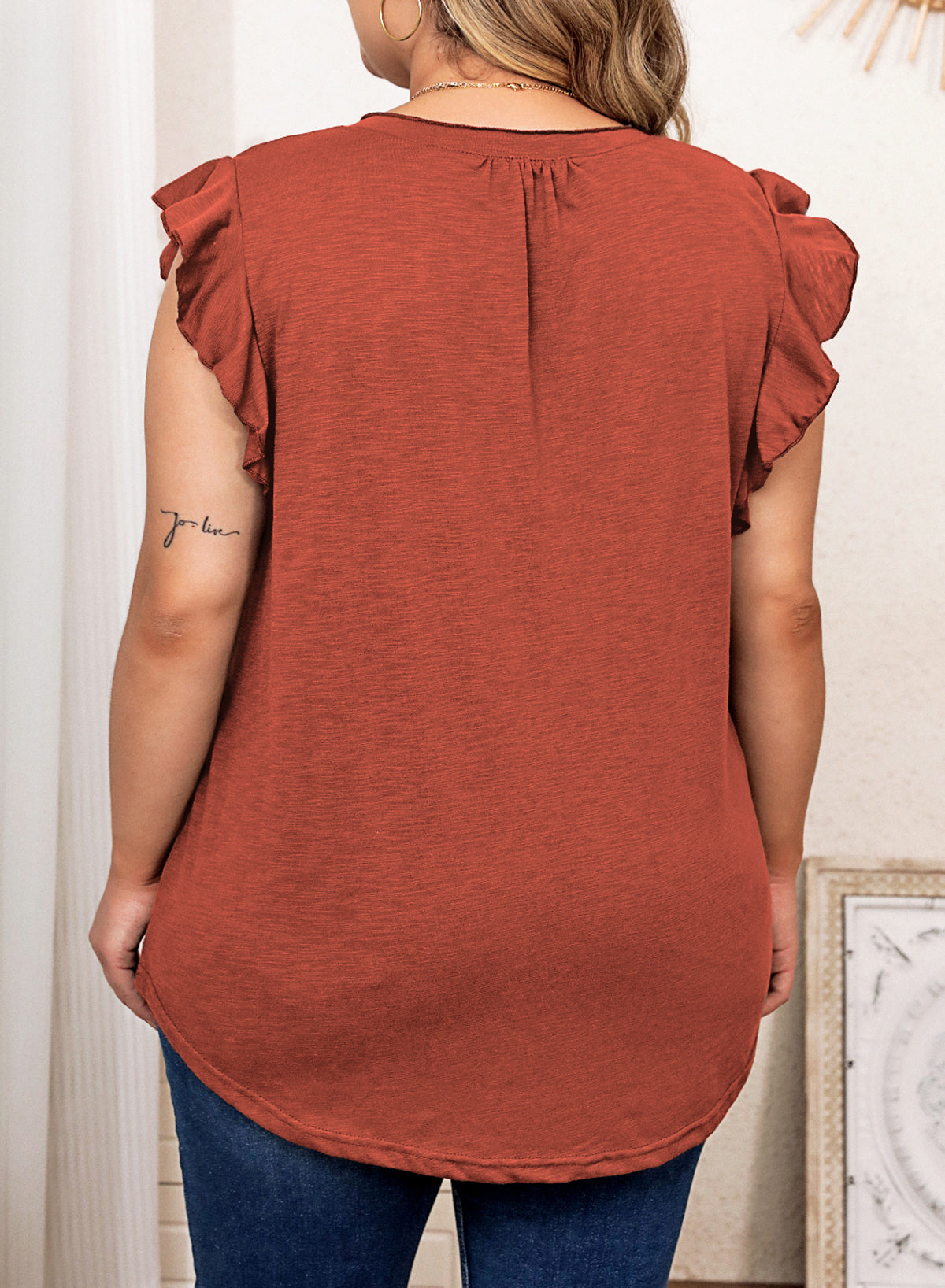 Womens Tops Summer Ruffle Short Sleeve Eyelet V Neck T Shirts Plus Size