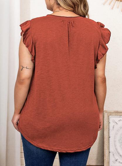 Womens Tops Summer Ruffle Short Sleeve Eyelet V Neck T Shirts Plus Size