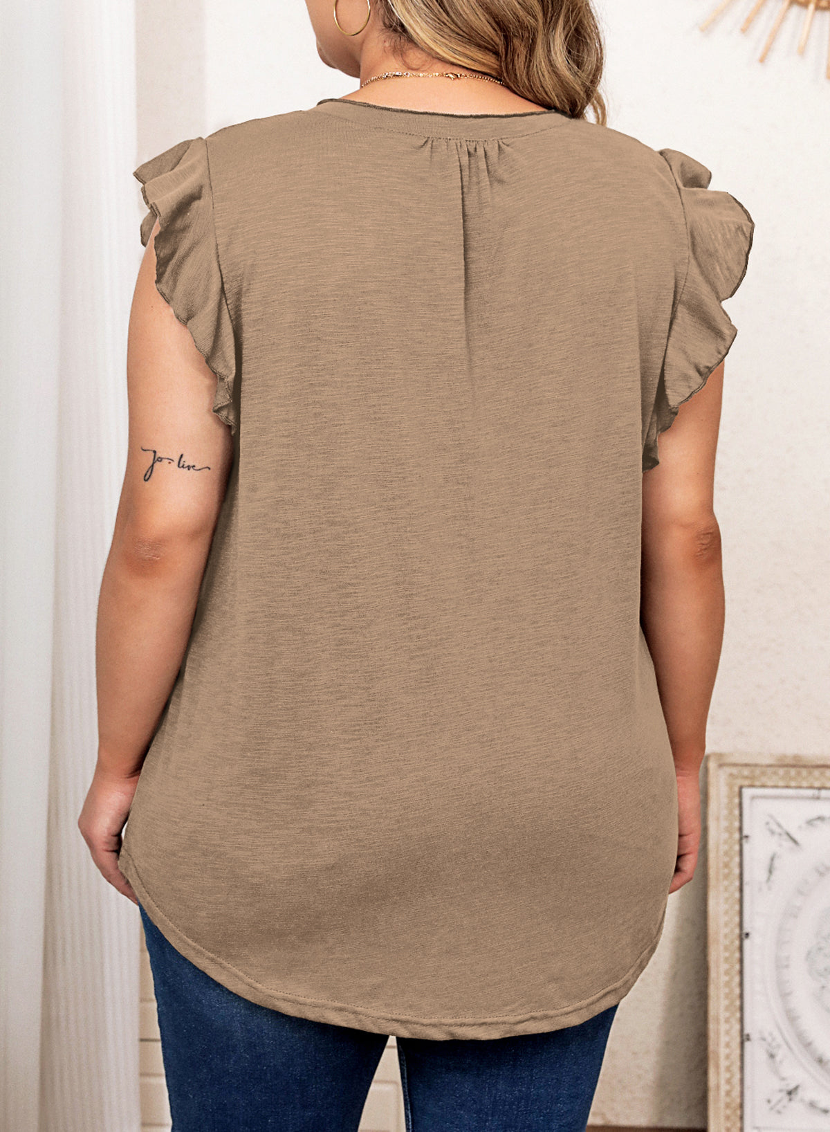 Womens Tops Summer Ruffle Short Sleeve Eyelet V Neck T Shirts Plus Size