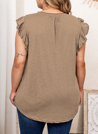 Womens Tops Summer Ruffle Short Sleeve Eyelet V Neck T Shirts Plus Size