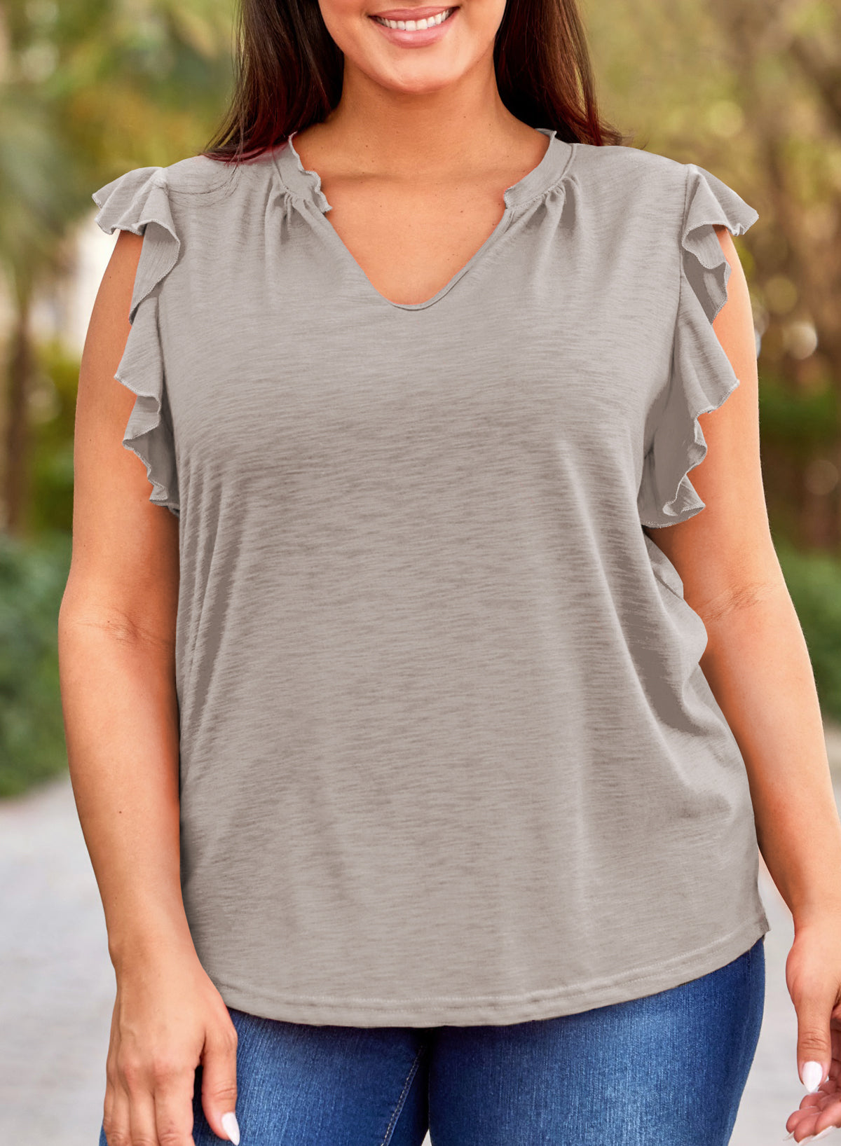 Womens Tops Summer Ruffle Short Sleeve Eyelet V Neck T Shirts Plus Size