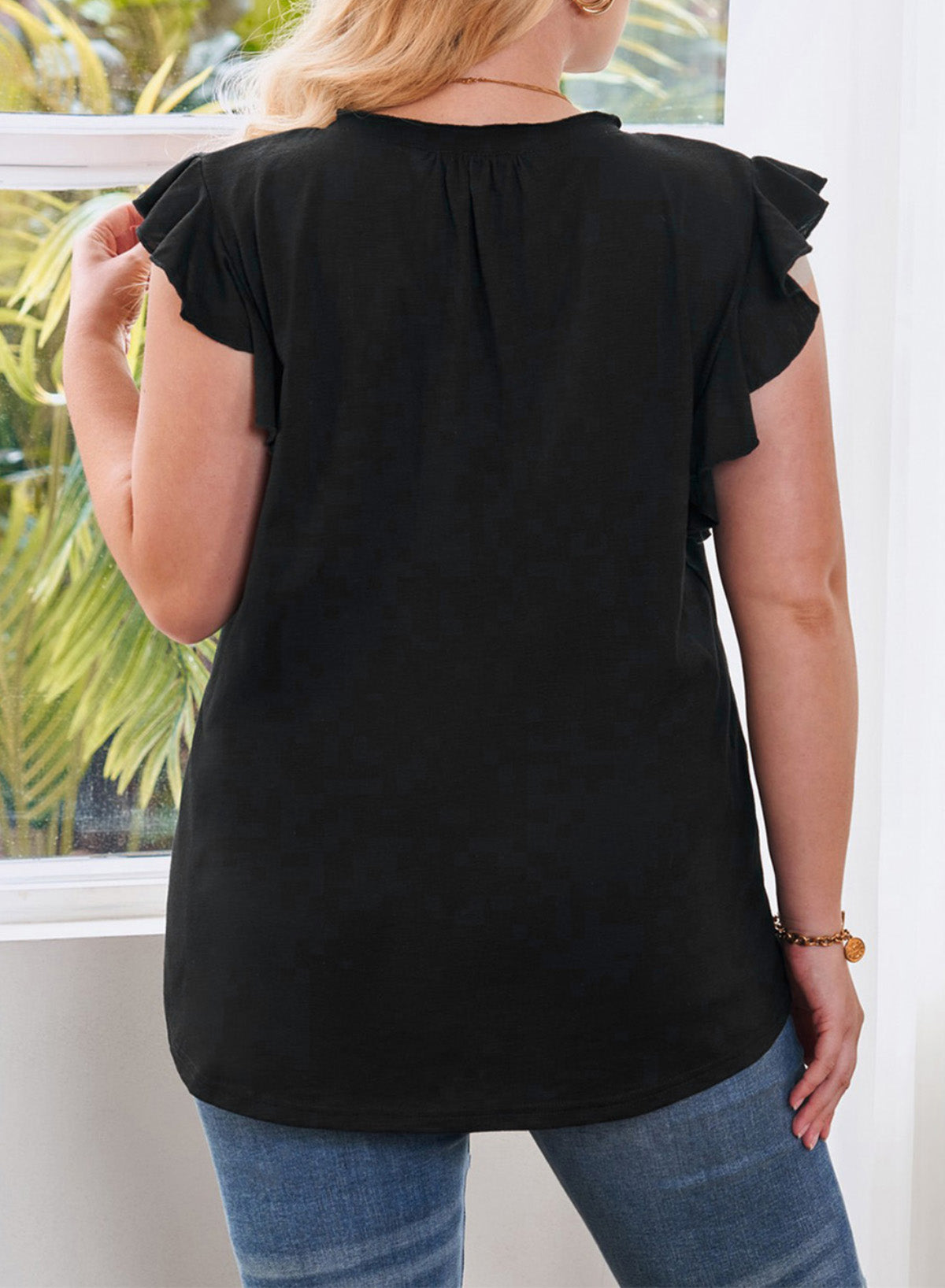 Womens Tops Summer Ruffle Short Sleeve Eyelet V Neck T Shirts Plus Size