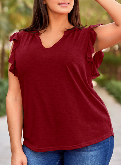 Womens Tops Summer Ruffle Short Sleeve Eyelet V Neck T Shirts Plus Size