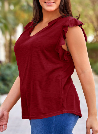 Womens Tops Summer Ruffle Short Sleeve Eyelet V Neck T Shirts Plus Size