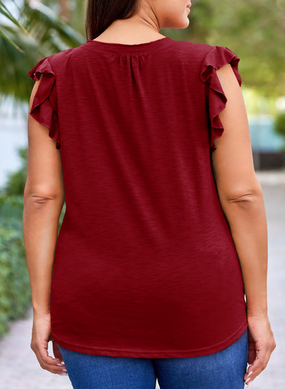 Womens Tops Summer Ruffle Short Sleeve Eyelet V Neck T Shirts Plus Size