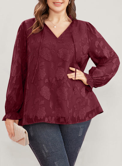 Plus Size Women's Outerwear Tops Long-sleeved Printed Chiffon Pullover Sweater