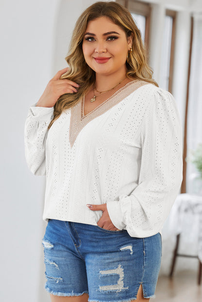 Womens Plus Size Tops Lace V Neck Long Sleeve Shirts