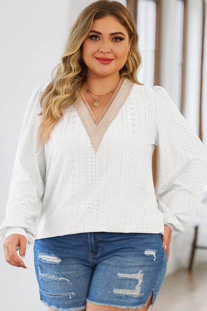 Womens Plus Size Tops Lace V Neck Long Sleeve Shirts