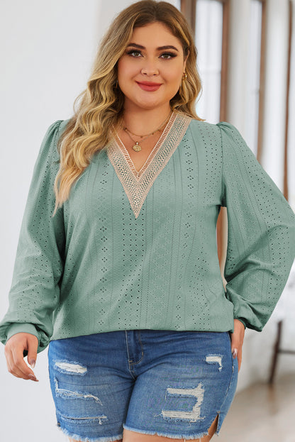 Womens Plus Size Tops Lace V Neck Long Sleeve Shirts