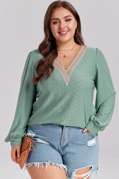 Womens Plus Size Tops Lace V Neck Long Sleeve Shirts