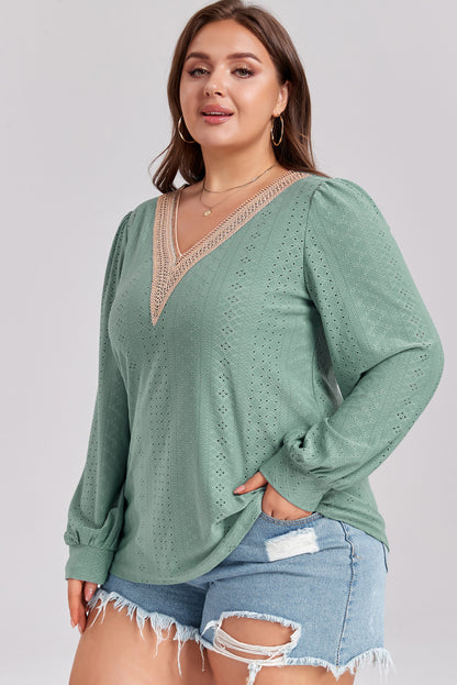 Womens Plus Size Tops Lace V Neck Long Sleeve Shirts