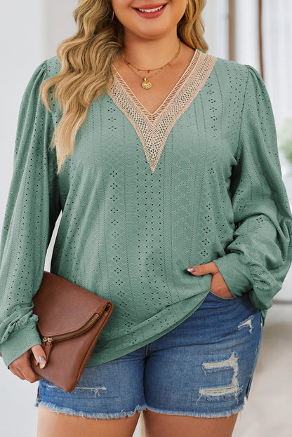 Womens Plus Size Tops Lace V Neck Long Sleeve Shirts