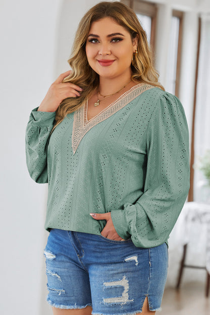 Womens Plus Size Tops Lace V Neck Long Sleeve Shirts