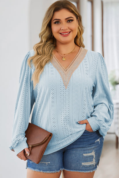 Womens Plus Size Tops Lace V Neck Long Sleeve Shirts