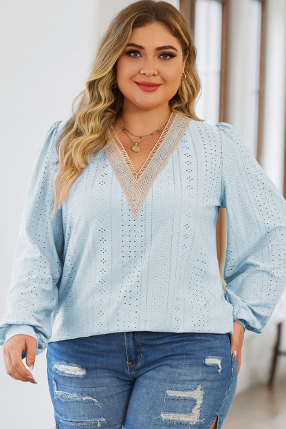 Womens Plus Size Tops Lace V Neck Long Sleeve Shirts