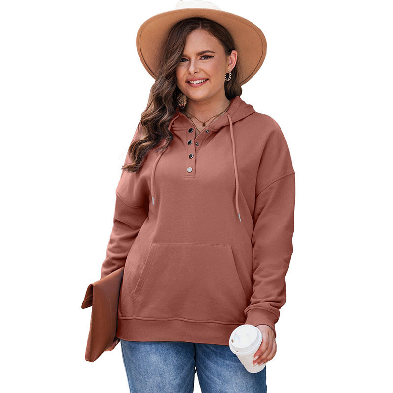 Plus Size Hooded Sweatshirt Solid Color Casual Long Sleeve Top