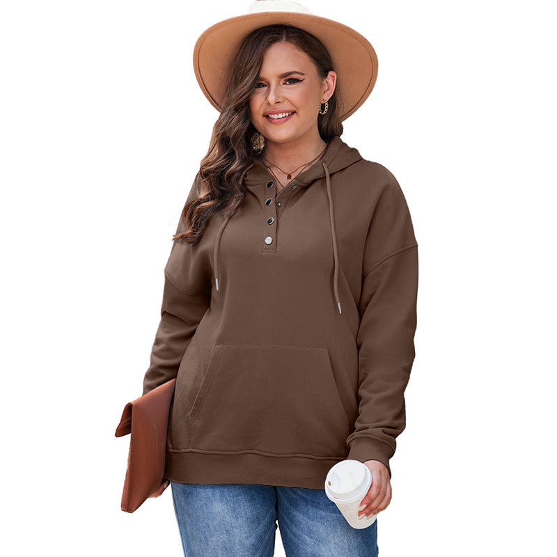 Plus Size Hooded Sweatshirt Solid Color Casual Long Sleeve Top