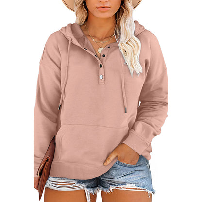 Plus Size Hooded Sweatshirt Solid Color Casual Long Sleeve Top