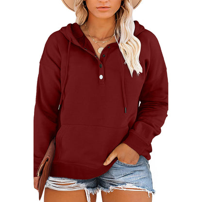 Plus Size Hooded Sweatshirt Solid Color Casual Long Sleeve Top