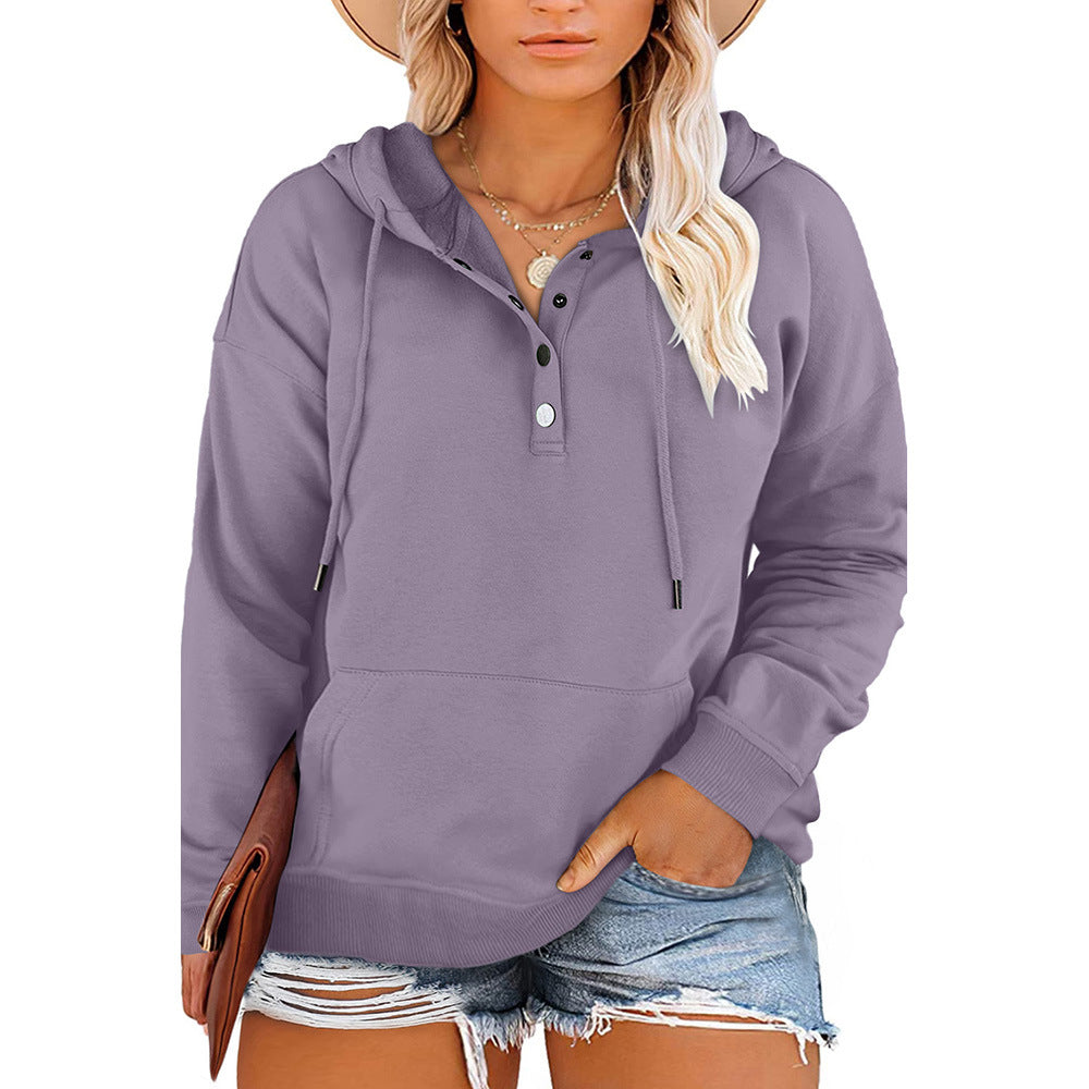 Plus Size Hooded Sweatshirt Solid Color Casual Long Sleeve Top