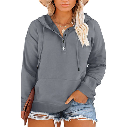 Plus Size Hooded Sweatshirt Solid Color Casual Long Sleeve Top