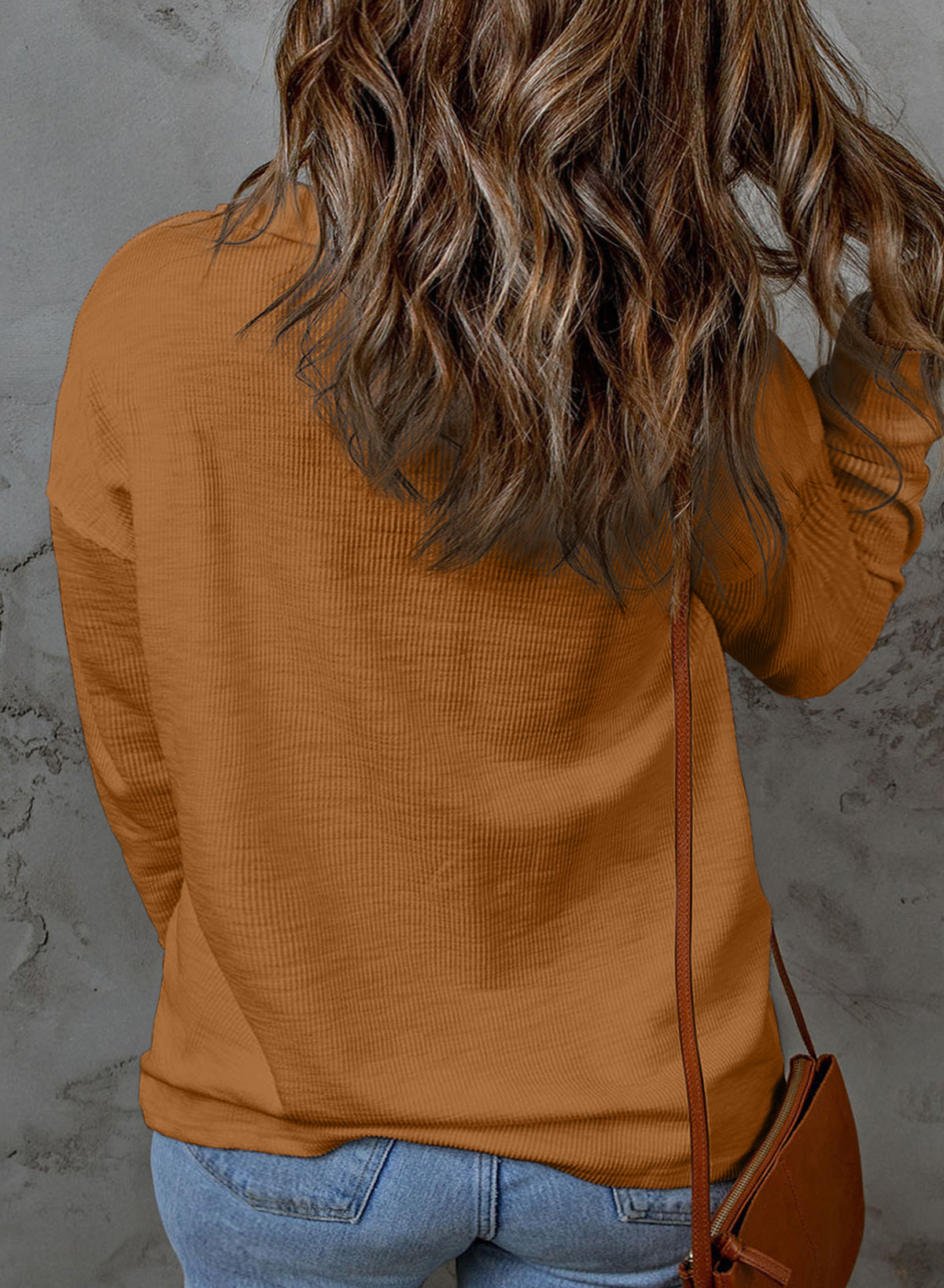 Casual Long Sleeve Waffle Knit Plus Size Shirts Blouses Pullovers Button Front Turn-down Neck Top