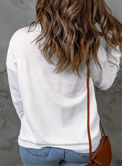 Casual Long Sleeve Waffle Knit Plus Size Shirts Blouses Pullovers Button Front Turn-down Neck Top