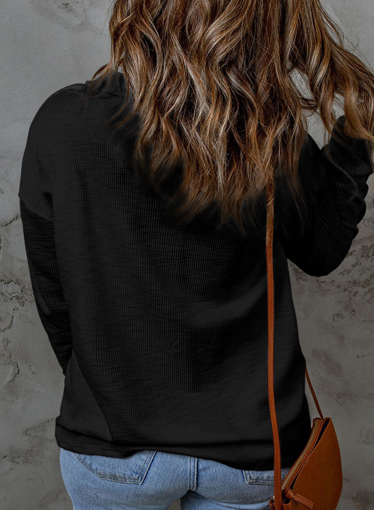 Casual Long Sleeve Waffle Knit Plus Size Shirts Blouses Pullovers Button Front Turn-down Neck Top